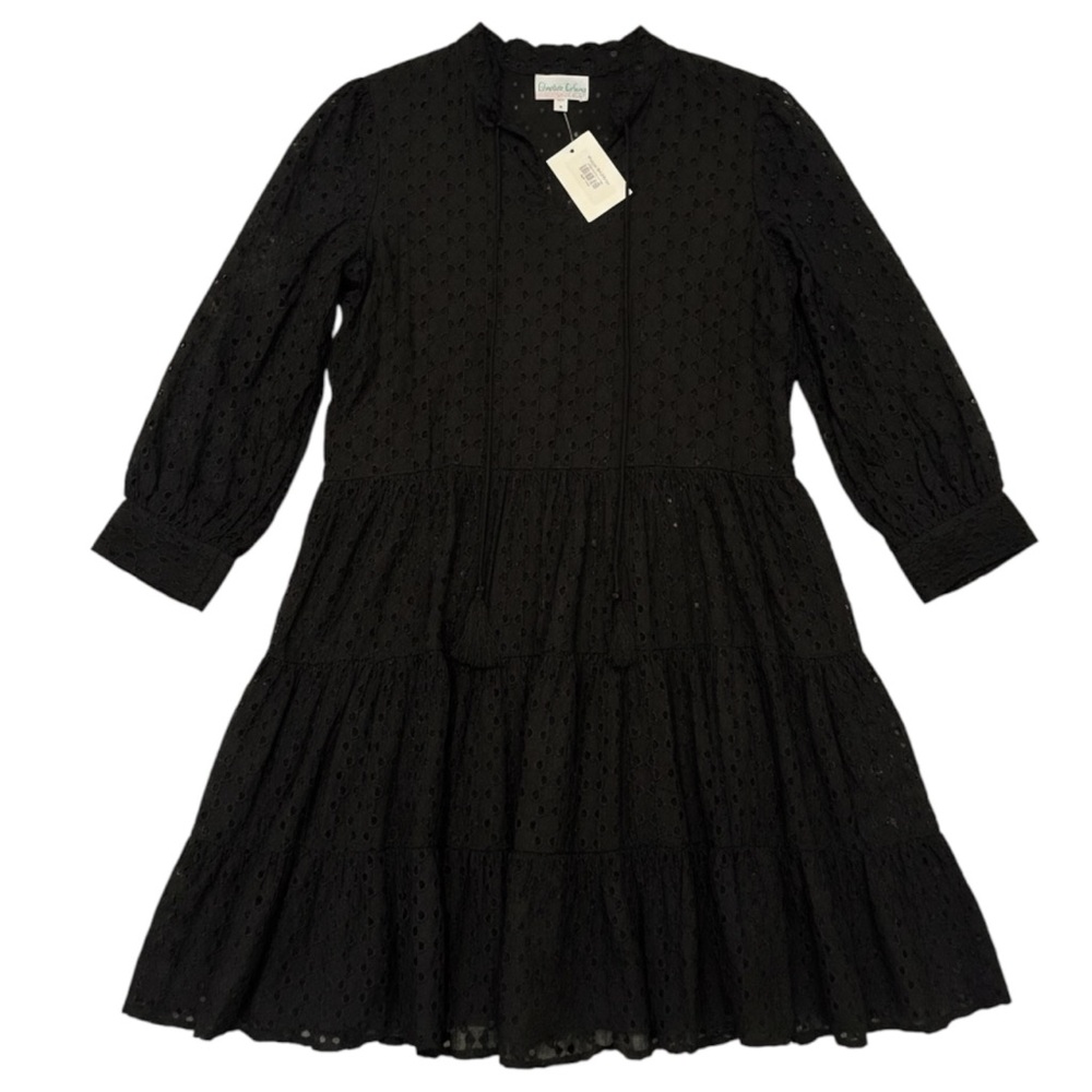Charlotte Kellogg Hannah Eyelet Relaxed A-Line Dress Cotton Black S NWT